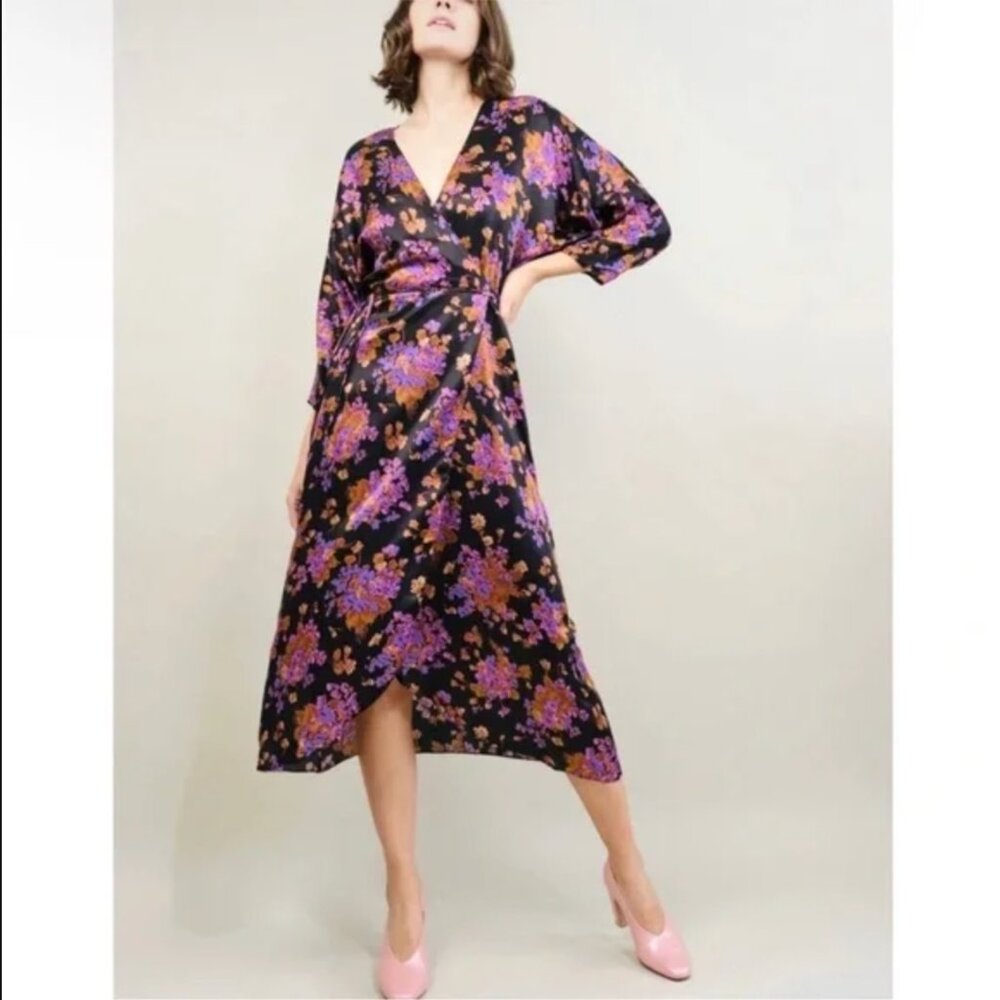 NWT No. 6 Floral Viola Dress Silk Blend - Silk Wrap Dress - Violet Clemantis
